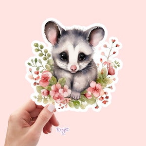 Cute handmade Possum Sticker and Magnet with Flowers, Watercolor Style, Waterproof Vinyl for gift, planner, book, laptop stickers