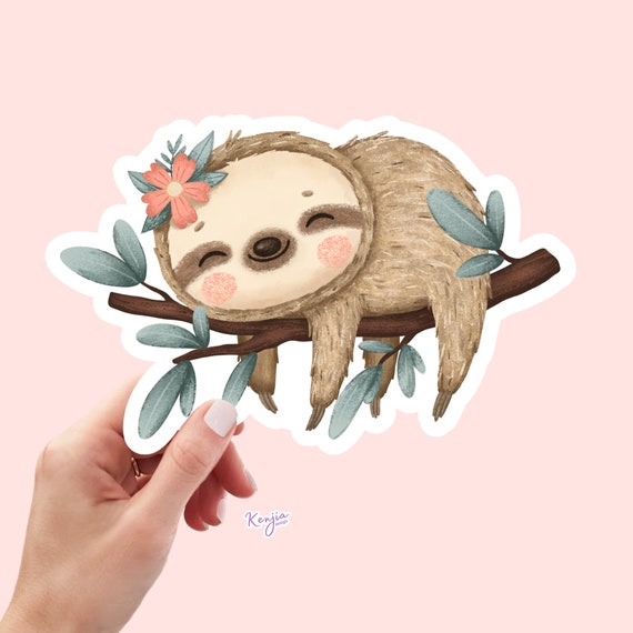 Cute Handmade Sleeping Sloth Sticker, Waterproof and Dishwasher Safe Vinyl Sticker for gift, planner, book, laptop stickers