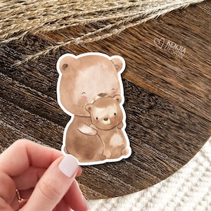 Stickers forêt bébé ours avec maman Stickers animaux / Forêt aquarelle mignon cadeaux pour baby shower / Verdure forêt garçon