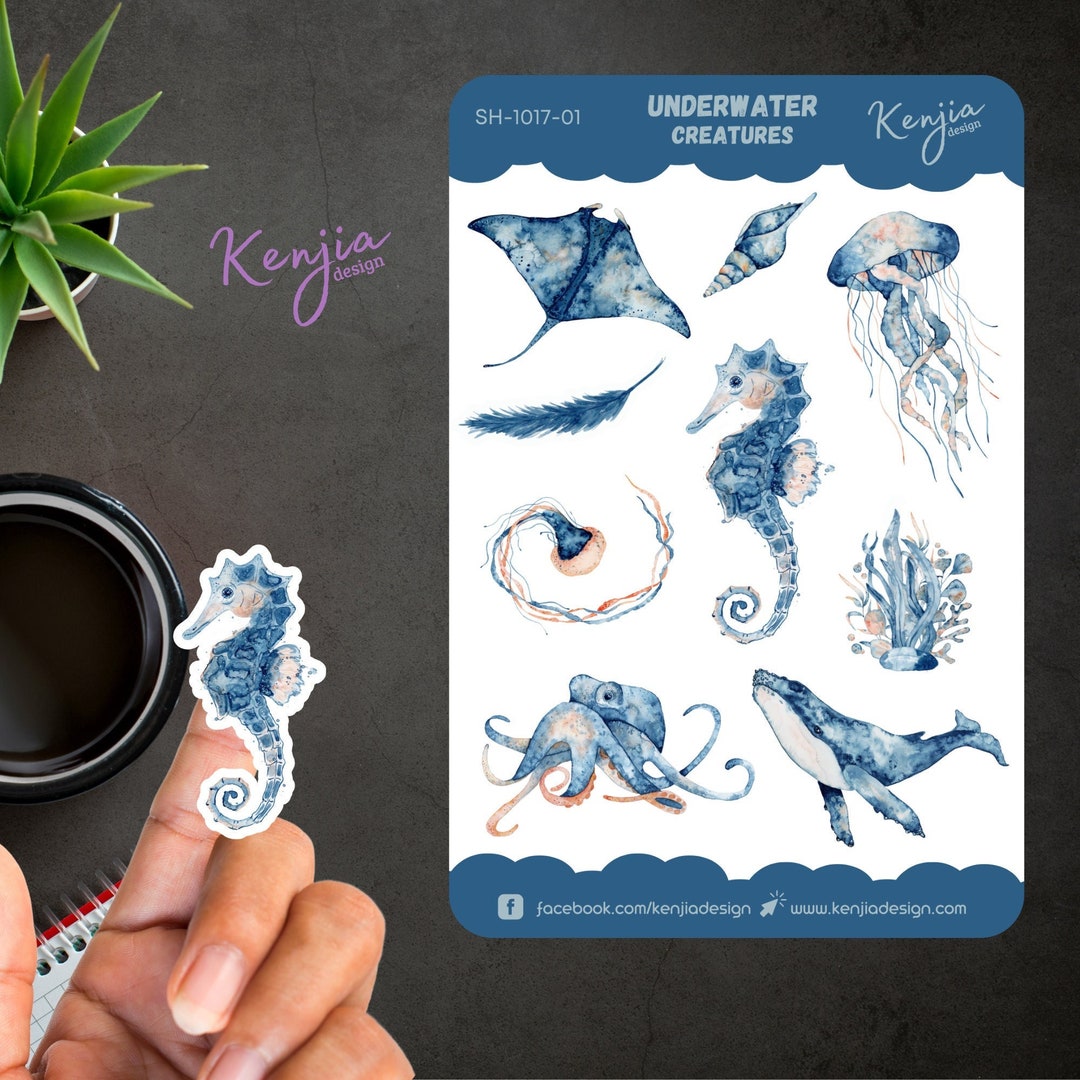 Underwater Creatures Sticker Sheet Handmade Cute Vinyl Etsy