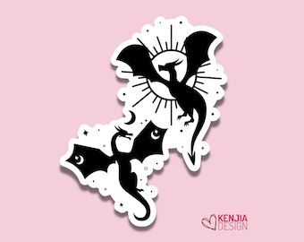 Celestial Dragons Stickers and Magnets | Fantasy Reader Waterproof Sticker | Bookish Laptop Water Bottle Black Sticker | Reader DND Stickers