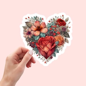 Beau sticker vintage floral coeur, imperméable et lavable au lave-vaisselle fait main mignon autocollant en vinyle pour cadeau, agenda, livre et ordinateur portable