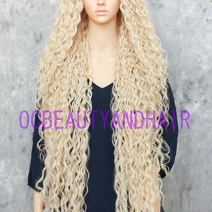 Light Blonde Extra Long Spiral Curly Full Volume Heat Safe Lace Front Human Hair Blend Daily Fashion Wig