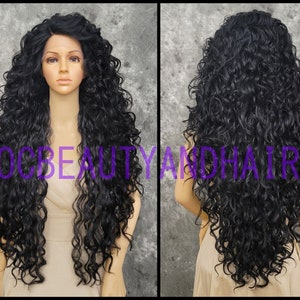 Human Hair Blend Extra Long Spiral Curly Full Volume Heat Safe Lace Front Daily Fashion Wig Black