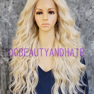 Human Hair Blend Long Body Waves Curly Full Volume Heat Safe Lace Front Daily Fashion Wig Light Blonde