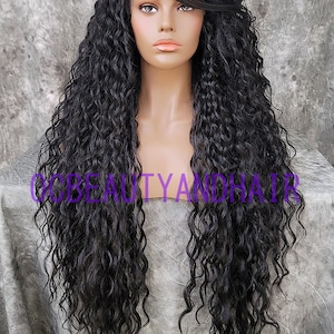 Extra Long Deep Wave Curly Full Volume Heat Safe Lace Front Human Hair Blend Daily Fashion Wig Black