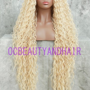 Light Blonde Extra Long Spiral Curly Full Volume Heat Safe Lace Front Human Hair Blend Daily Fashion Wig