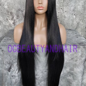 Extra Long Layered Flat Straight Black Heat Safe Human Hair Blend Lace Front Daily Fashion Wig with Baby Hair