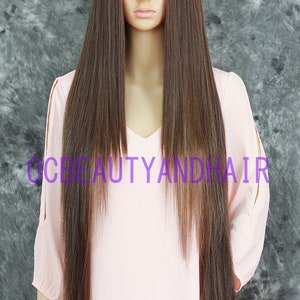 Human Hair Blend Extra Long Layered Flat Straight Heat Safe Lace Front Daily Fashion Light Brown w/ Strawberry n Light Blonde highlight Wig