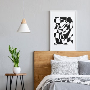 Clown Printable checker wave Wall Art, Wall Decor for interior, big format, A2, black and white color, graphic