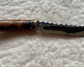 Coltello da caccia forgiato a mano: realizzato negli Stati Uniti, legno di baccello di scimmia recuperato