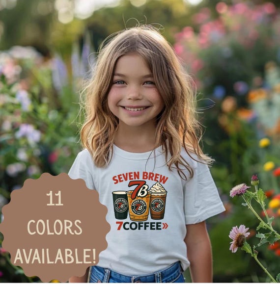 7 Brew Kids T-shirt, Kids 7 Brew Coffee Shirt, Gildan Unisex
