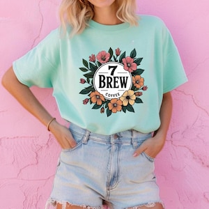7 Brew Summer Floral Coffee Tee: Unisex Botanical T-Shirt