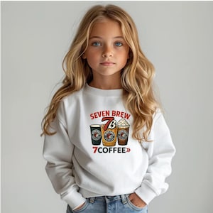 7Brew Coffee Kids Sweatshirt | Cozy Crewneck Sweater | Cute Coffee Lover Gift | Barista Aesthetic | Kids Cozy Fall Shirt | 7 Brew Sweatshirt