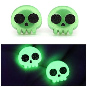 Skull Stud Earrings | Halloween Stud Earrings - Spooky Stud Earrings - Skeleton Earrings - Glow in the Dark Stud Earrings