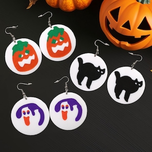Halloween Sugar Cookie Earrings | Halloween Earrings - Spooky Earrings - Pumpkin Earrings - Cat earrings - Ghost Earrings
