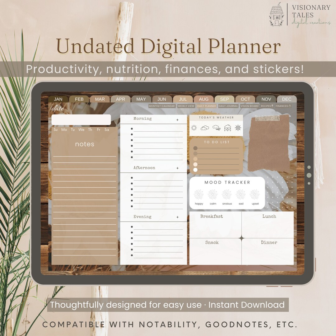 Undated Digital Planner • Aesthetic Flower Cottagecore iPad Planner ...