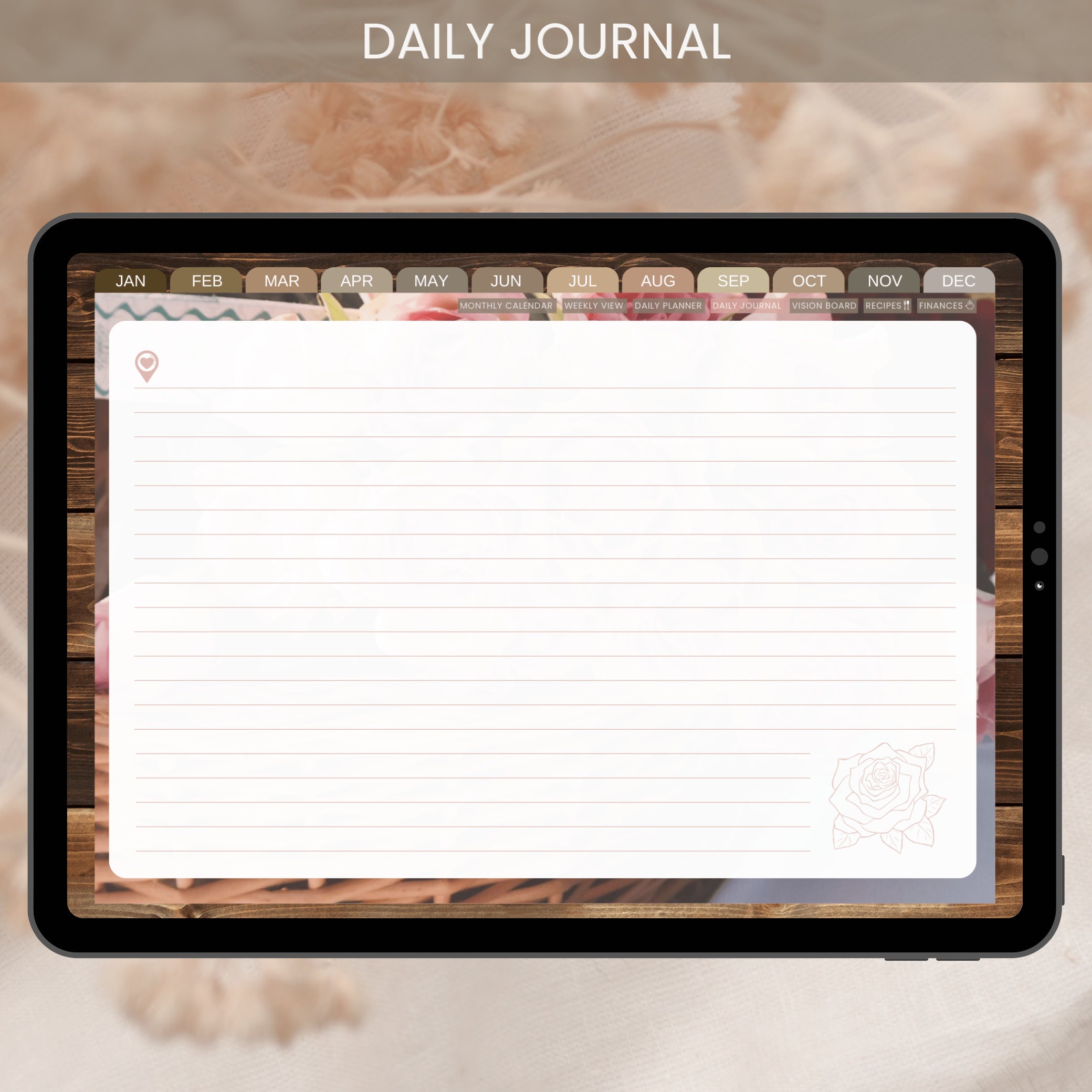 Undated Digital Planner • Aesthetic Flower Cottagecore iPad Planner ...