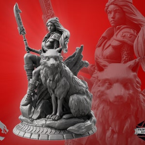 Hüterin mit Wolf Miniatur | Female Samurai | SFW Miniature | NSFW Figure | 75mm