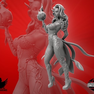 Dark Elf Sorceress Miniature | Dark Elf Wizard Miniature | Detailed 3D Print Miniatures | 75 mm
