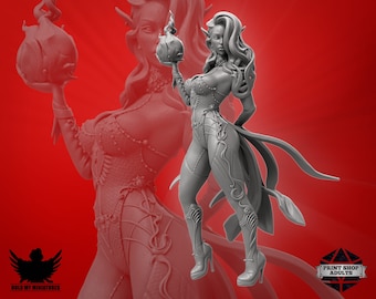 Dark Elf Sorceress Miniature | Dark Elf Wizard Miniature | Detailed 3D Print Miniatures | 75 mm