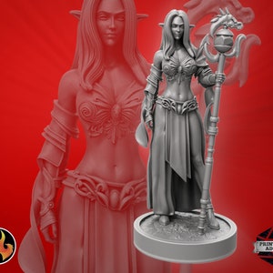 Elf magician figure | Elf Sorceress Miniature | Detailed 3D Print Figure | 75mm