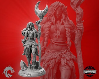 Orc Druid Miniature | Female Half-Orc Shaman | Highly Detailed 3D Print Miniatures | NSWF Figure | 75mm