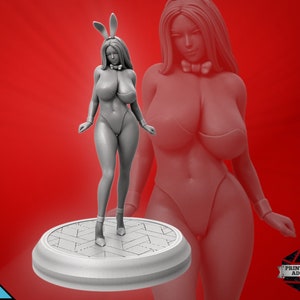 Figura de conejita Playboy de grandes pechos | Chica pin-up de anime | Impresión 3D de resina con gran detalle | Miniatura NSFW | 75 mm