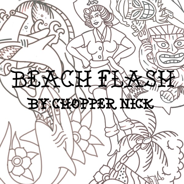 Traditional Beach Tattoo Flash