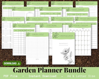 Garden Planner, gardening diary, Gardening Journal, Growing Vegetables, Gardening printable, seed diary, garden checklist, watering schedule
