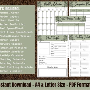 Garden Planner printable gardening diary, Gardening Journal, Garden calendar seed diary garden checklist watering schedule allotment planner image 2