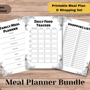 Meal Planner Printable, Food tracker, Shopping List, Grocery List, weightloss journal tracker, family meal plan, Food Diary, Meal Prep