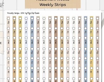 Date Strips Hobonichi Weeks Printable Stickers, PNG, Cricut, Silhouette