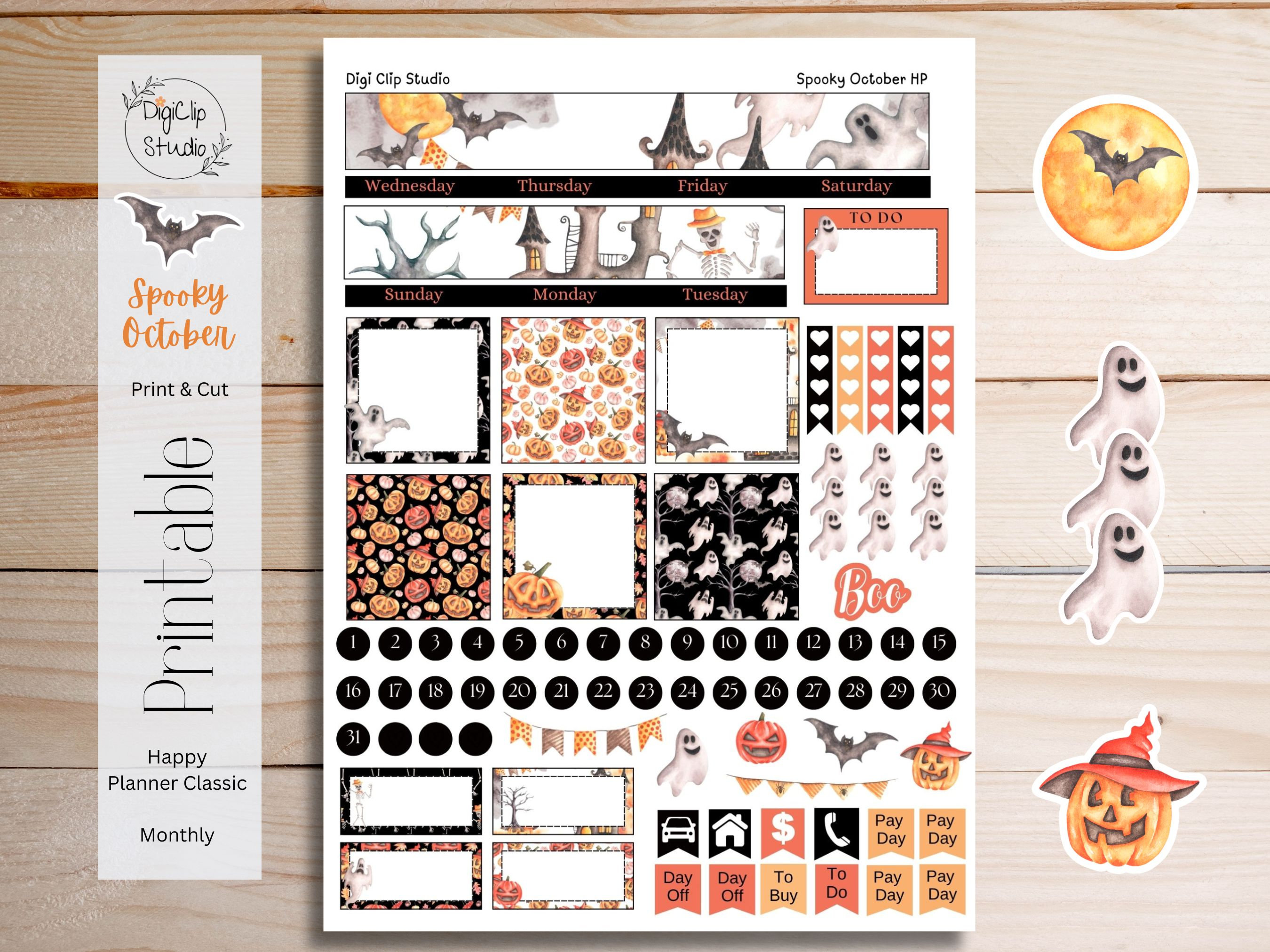 Spooky October Happy Planner Stickers Classic Monthly Kit Printable ...