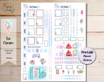 Ice Cream, Hobonichi Stickers Weeks Weekly Sticker Kit, Printable Planner Stickers, Summer, Cricut, Silhouette, PNG