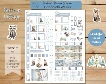 Raccoon Village Hobonichi Weeks Weekly Sticker Kit, Printable Planner Stickers, Winter, PNG, Cricut, Silhouette