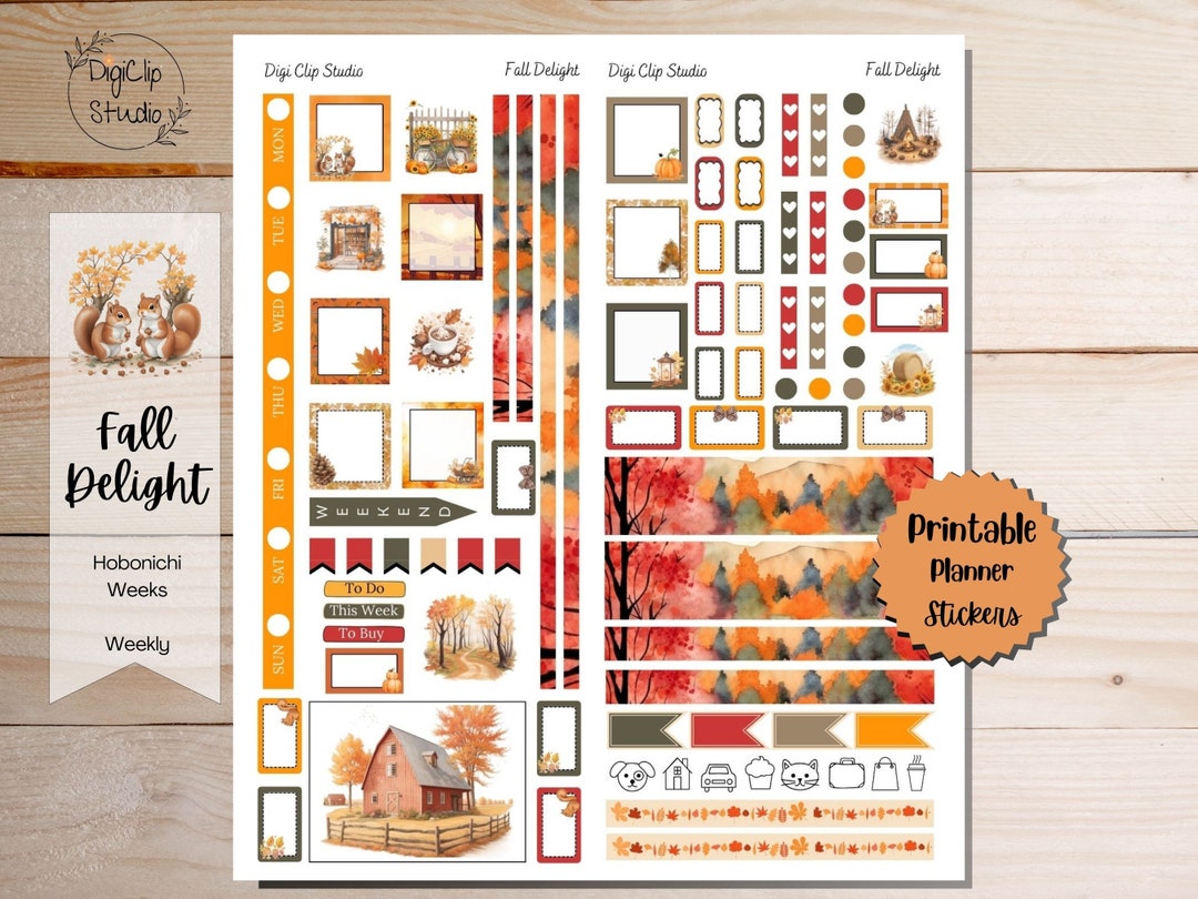 Fall Delight Hobonichi Stickers Weeks Weekly Kit Printable Planner ...