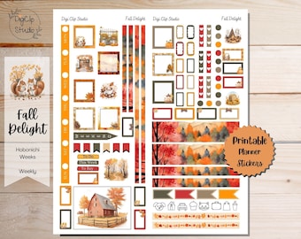 Fall Delight Hobonichi Stickers Weeks Weekly Kit Printable Planner Stickers, Digital, PNG, Cricut, Silhouette