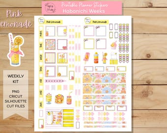 Pink Lemonade Hobonichi Weeks Weekly Sticker Kit, Printable Planner Stickers, Summer, Lemon, Digital Stickers, PNG, Cricut, Silhouette