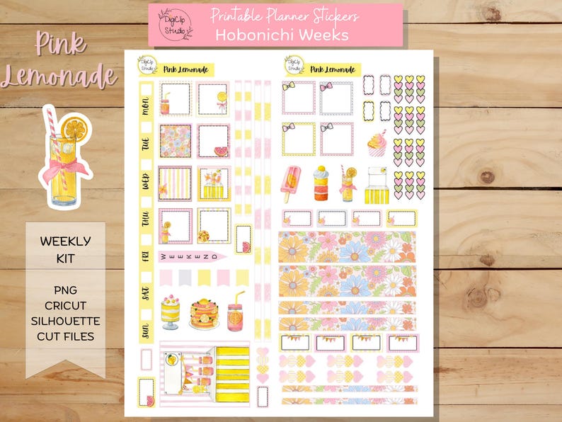 Pink Lemonade Hobonichi Weeks Weekly Sticker Kit, Printable Planner ...