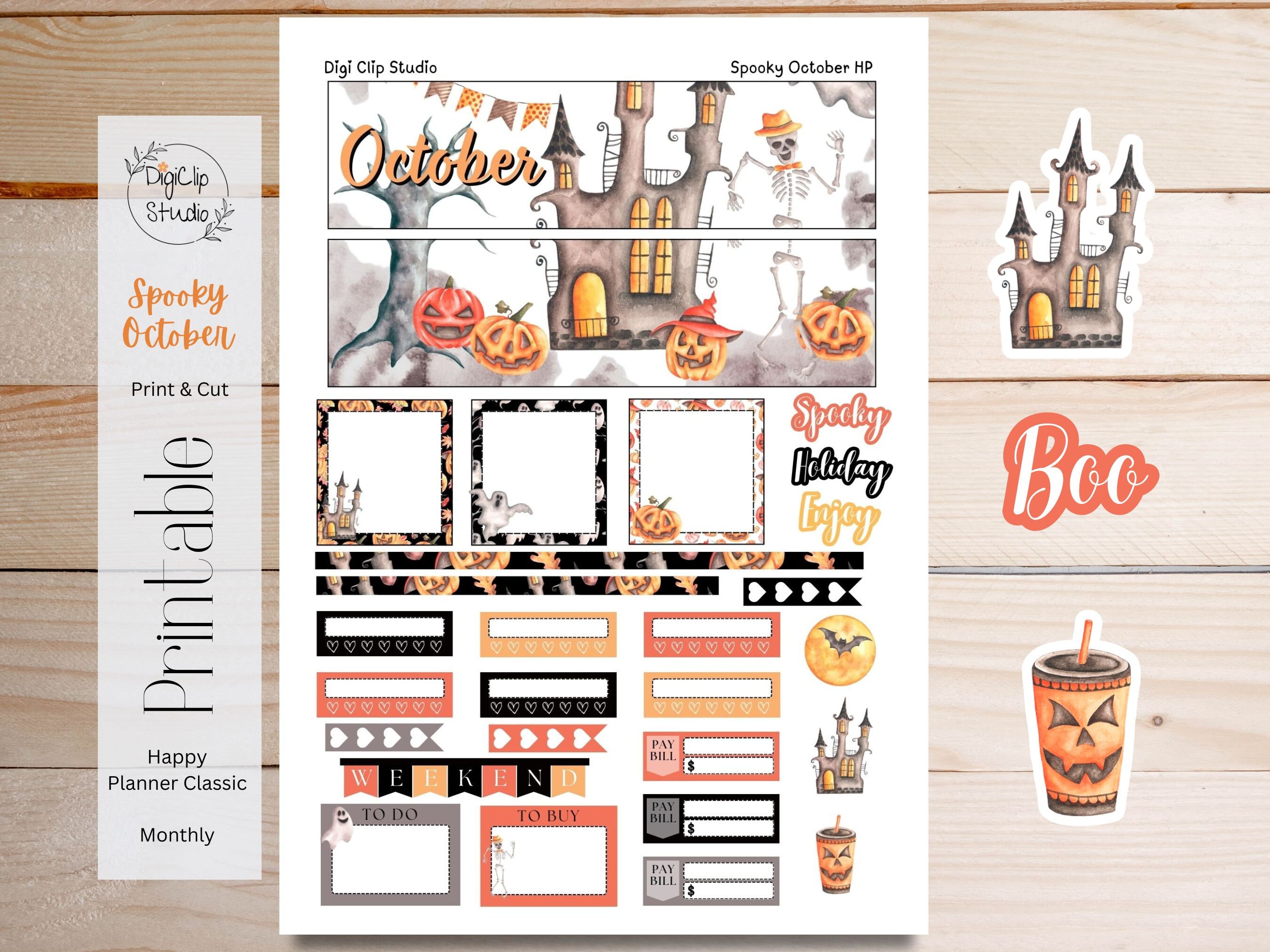 Spooky October Happy Planner Stickers Classic Monthly Kit Printable ...