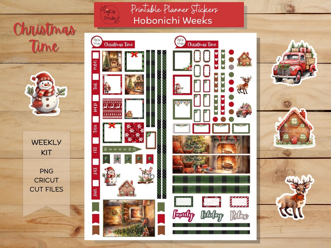 Christmas Time Hobonichi Stickers Weeks Weekly Sticker Kit, Printable ...