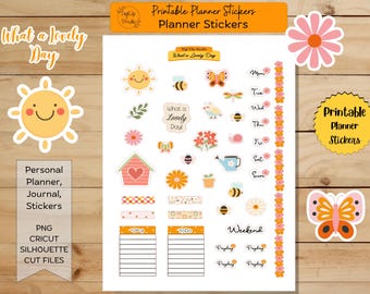 What a Lovely Day Printable Personal Planner Journal Stickers, PNG, SVG, Pre-Cut