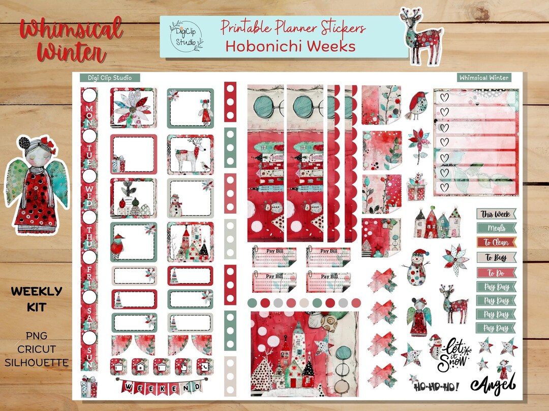 Whimsical Winter Hobonichi Weeks Weekly Sticker Kit, Printable Planner ...