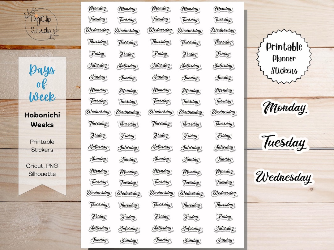 Days of Week Hobonichi Weeks Sticker Kit Printable Planner Stickers ...