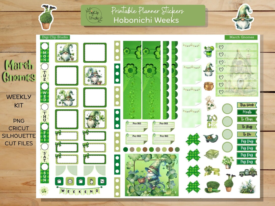 March Gnomes Hobonichi Weeks Weekly Sticker Kit, Printable Planner ...