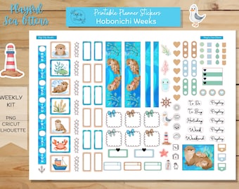 Playful Sea Otters Hobonichi Weeks Weekly Sticker Kit, Printable Planner Stickers, Beach, PNG, Cricut, Silhouette