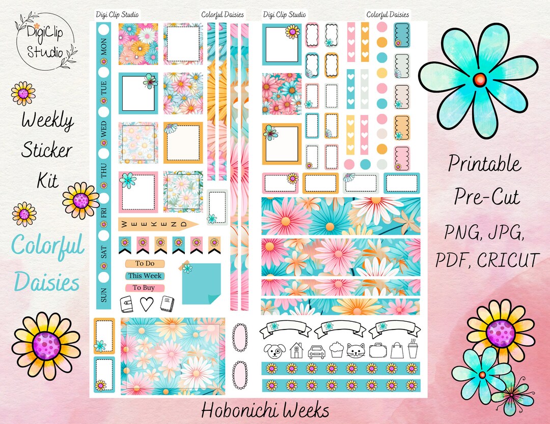 Daisies Hobonichi Stickers Printable Weeks Weekly Sticker Kit, Planner ...