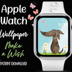 Apple Watch Wallpaper Dog and Butterfly, Make a Wish, Watch Face, Apple Watch Face