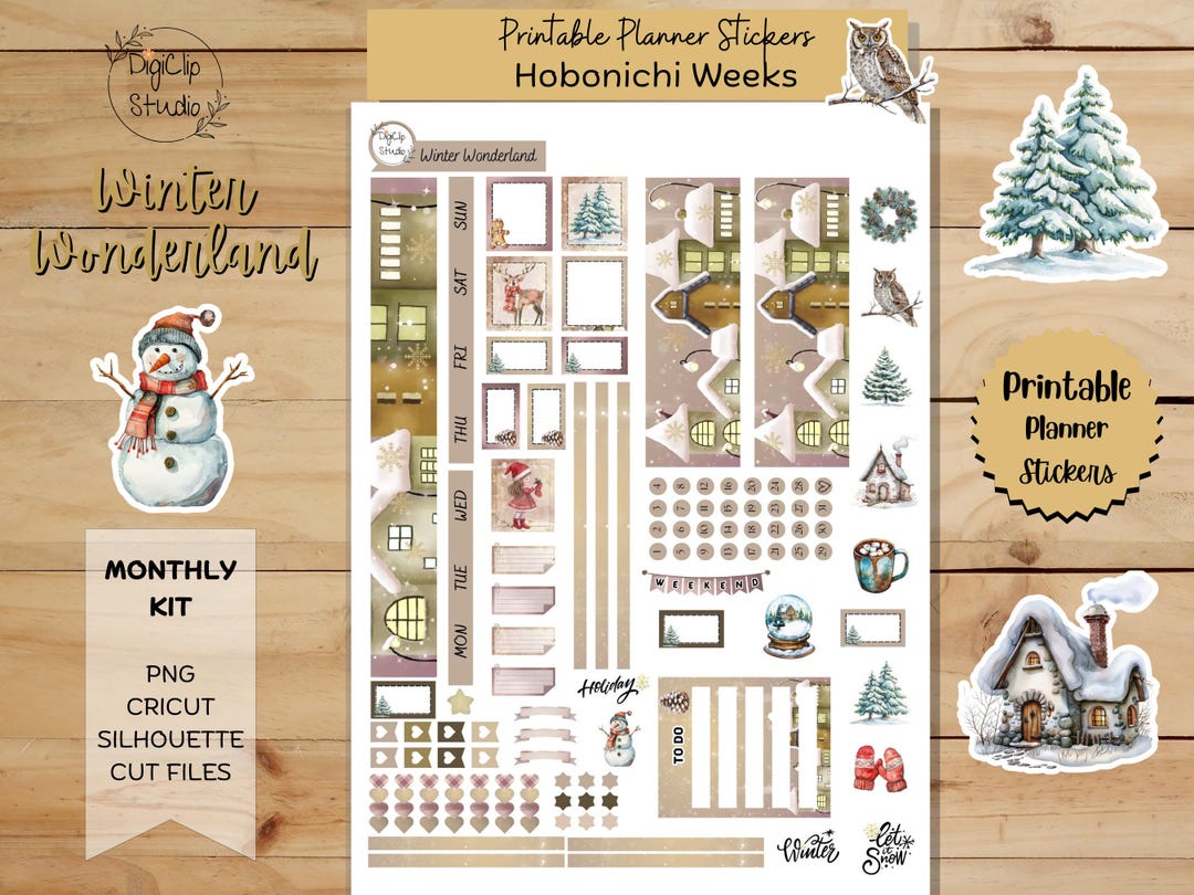 Winter Wonderland Hobonichi Stickers Weeks Monthly Kit Printable ...
